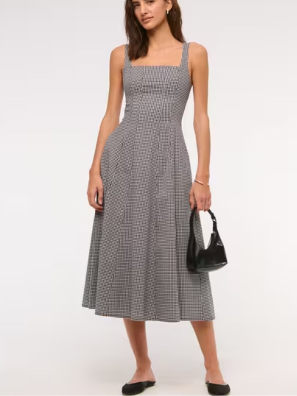 Abercrombie & Fitch Mila Stretch Midi Dress in Black White Gingham XXLP $110 - Picture 2 of 15